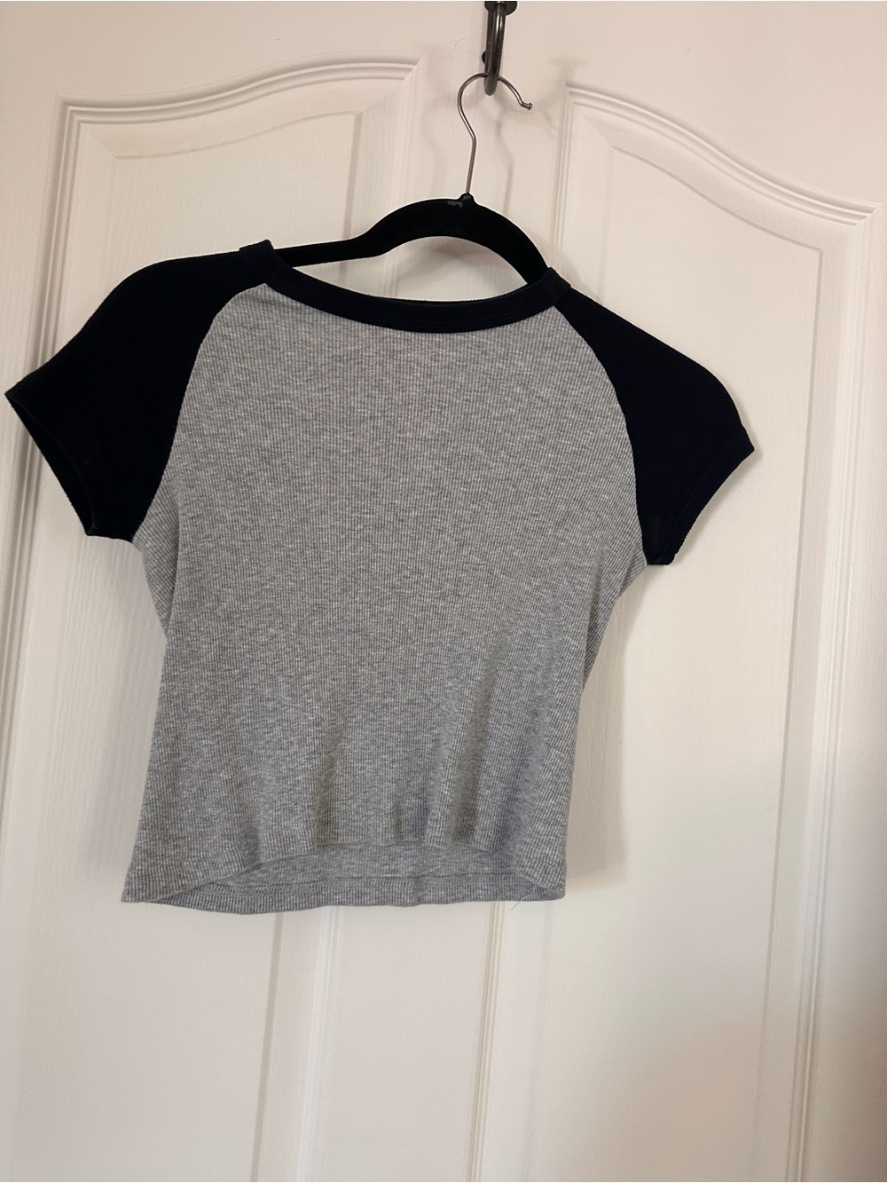 Brandy Melville Grey Body with Black Raglan Short Sleeve Tee